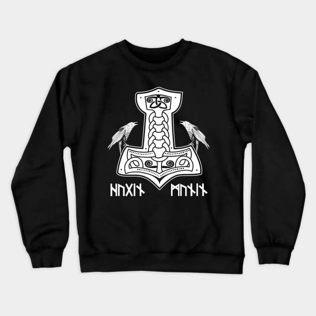 Epic Thor Hammer Hugin Munin Odin Wodan Viking Norse Mythology Runes Crewneck Sweatshirt by stearman